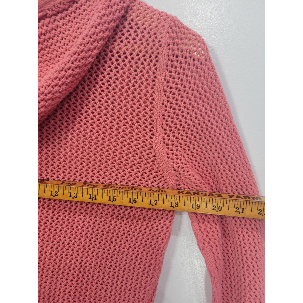 Womens Large Coral Pink Open Knit Full Zip Cotton Hoodie Sweater Old Navy - Picture 6 of 7